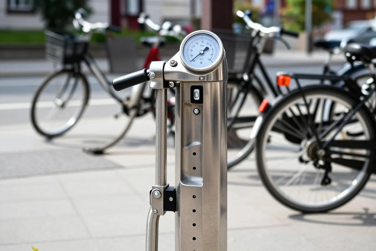 Publiczna pompka rowerowa we Wrocławiu, element infrastruktury rowerowej.