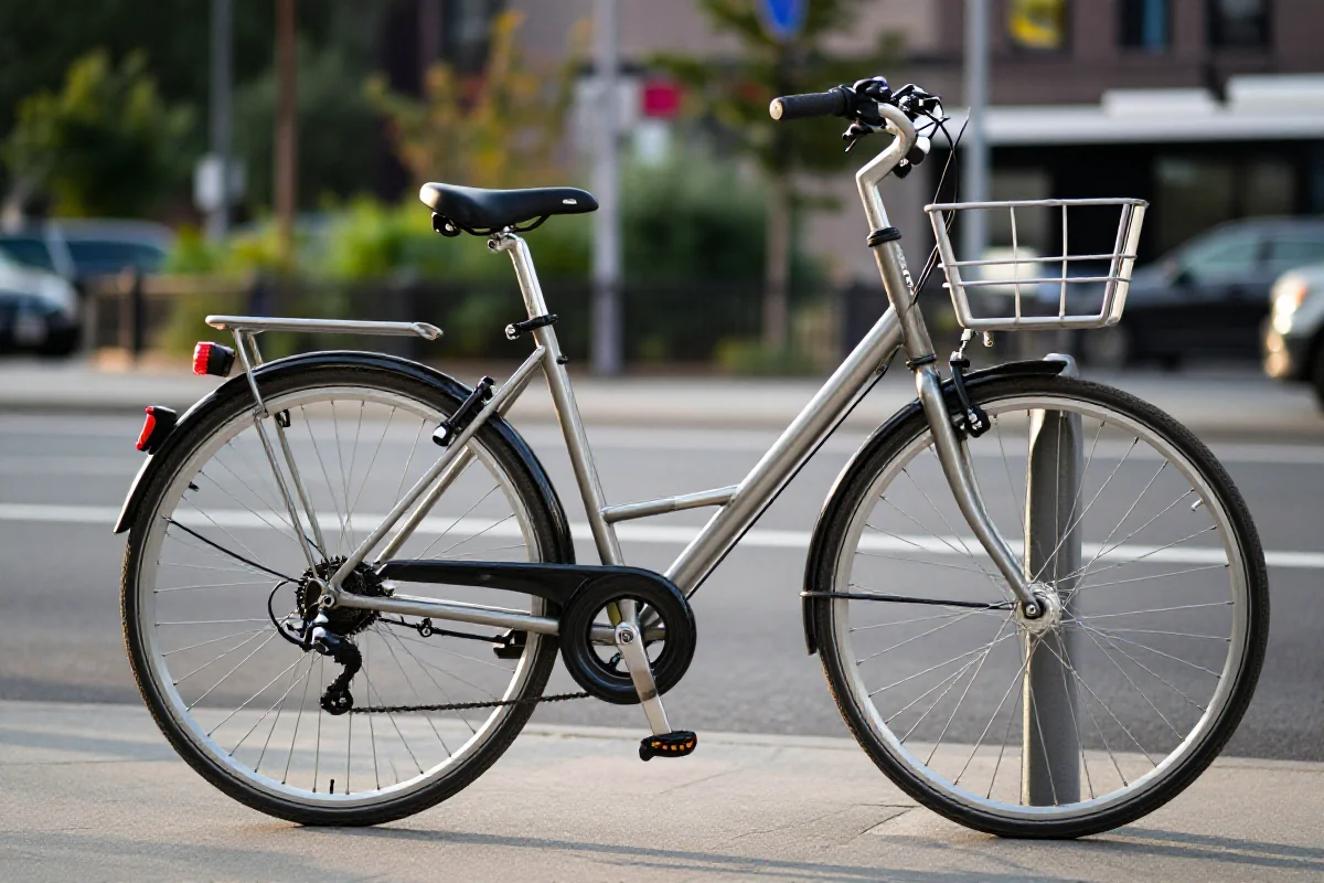 Ubezpieczenie rowerowe - miejski rower zabezpieczony na ulicy.