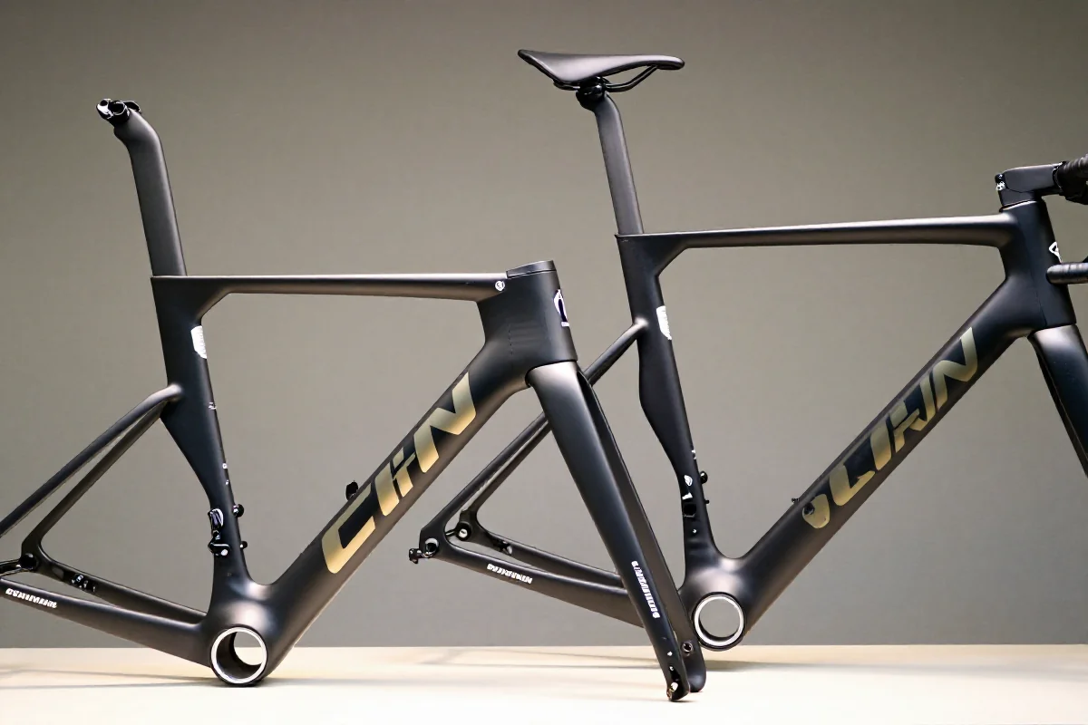 Porównanie geometrii rowerów wyścigowych i endurance na neutralnym tle.