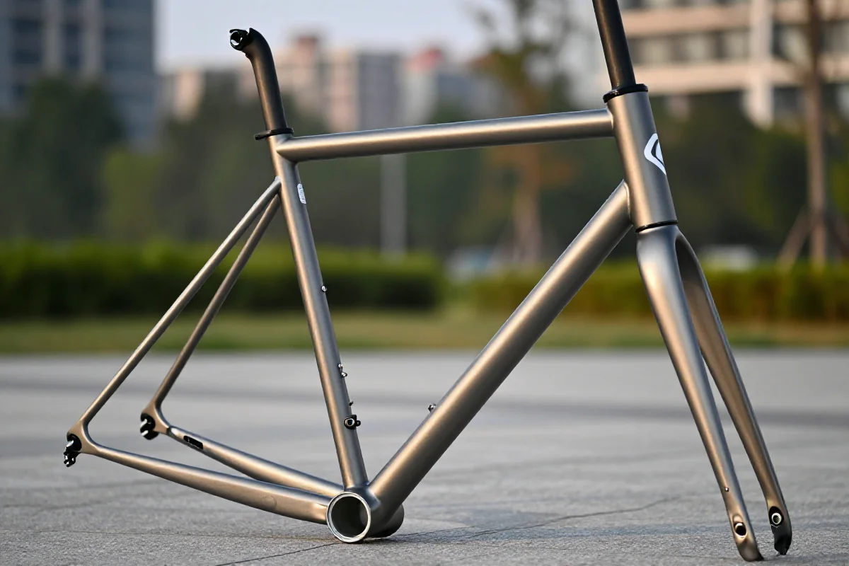 Nowoczesna stalowa rama roweru miejskiego w miejskim otoczeniu