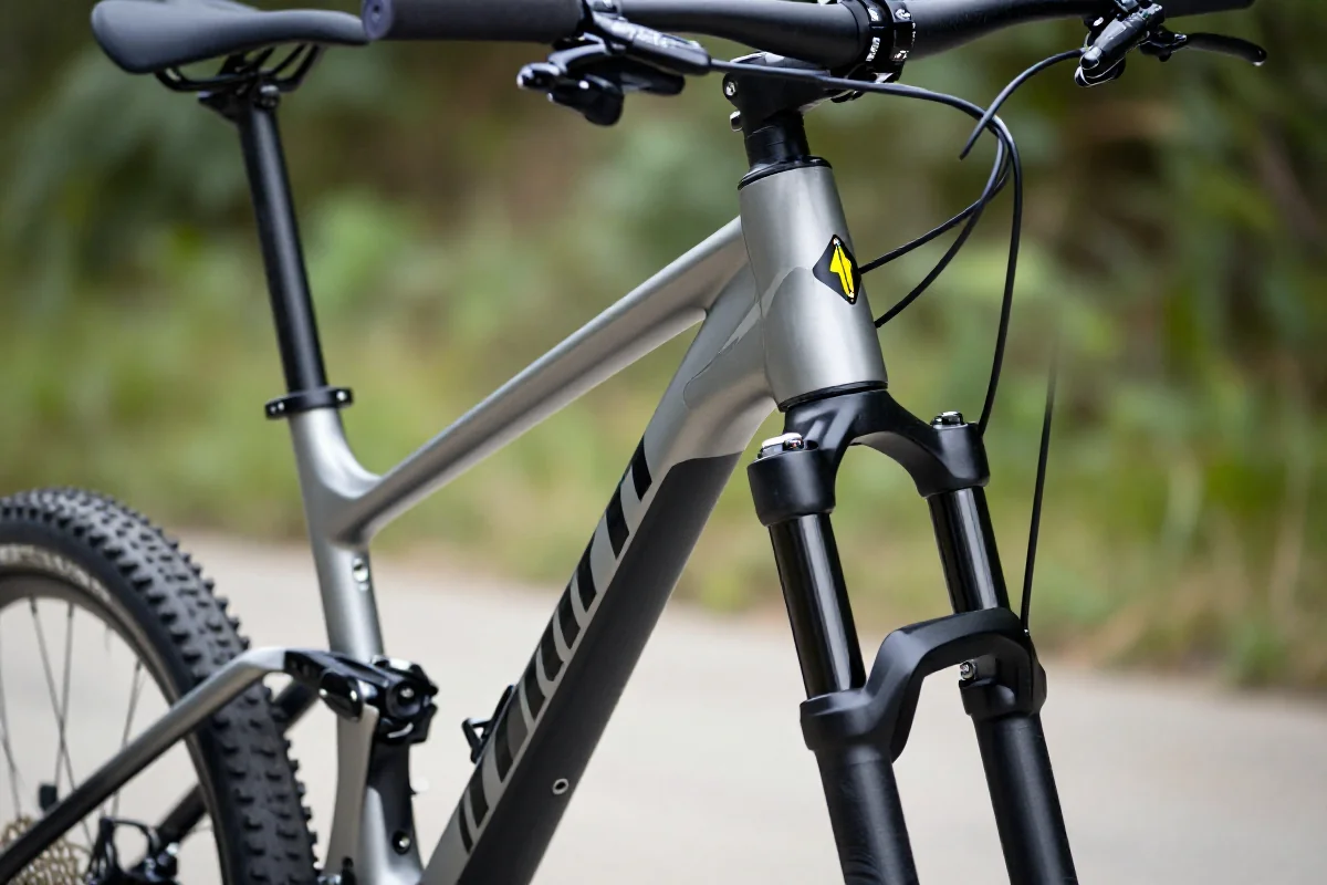 Szczegółowy widok ramy roweru górskiego z pomiarem zasięgu