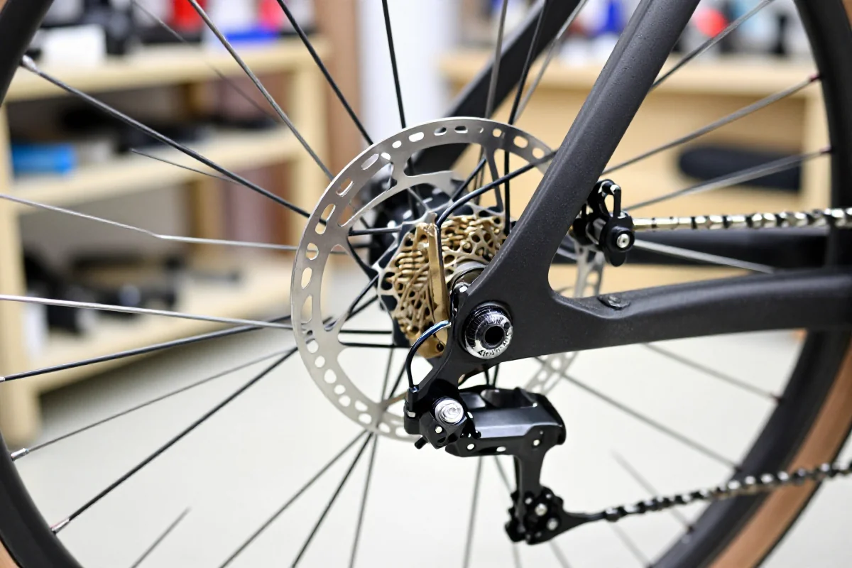 Szczegóły hamulców V-brake na rowerze miejskim w warsztacie