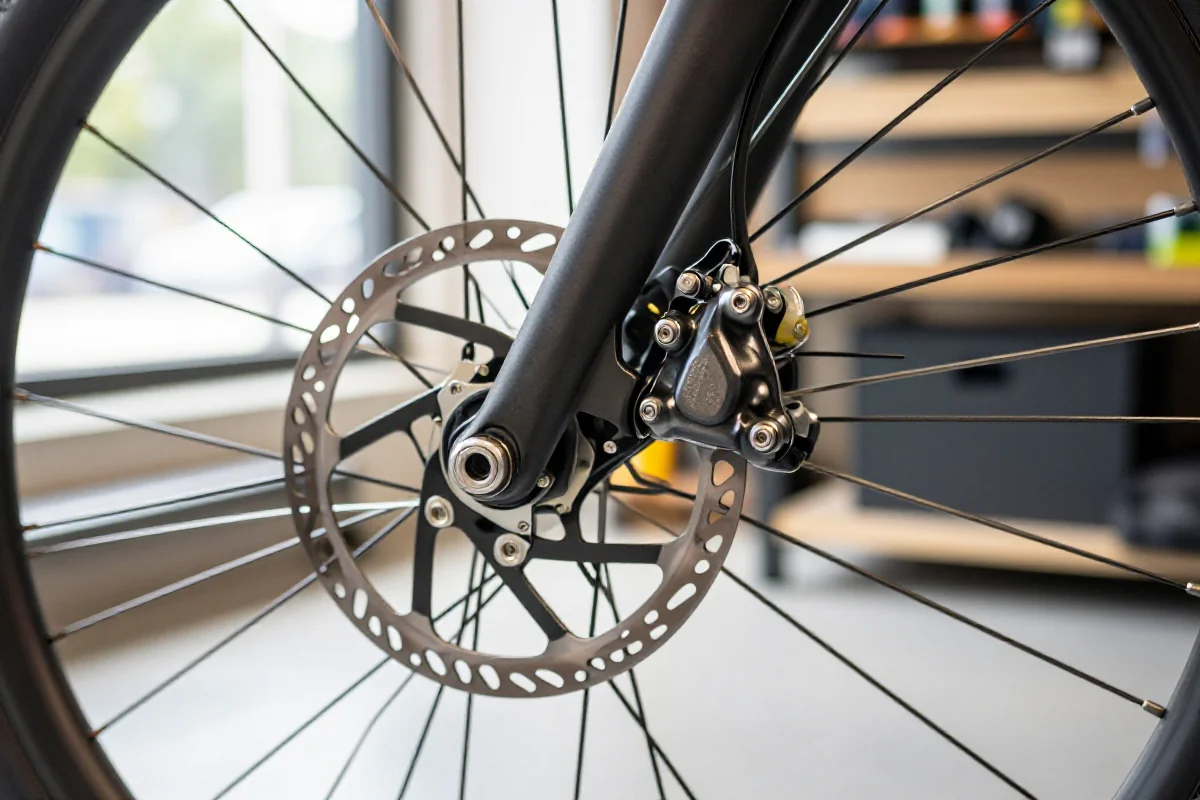 Regulacja mechanicznych hamulców tarczowych w rowerze miejskim.