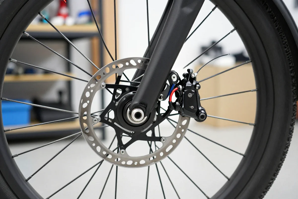 Szczegóły systemu hamulcowego w rowerze elektrycznym z rekuperacją energii.