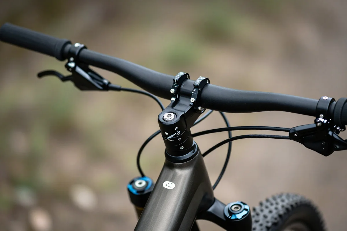 Kierownica MTB z różnymi parametrami rise i backsweep, detale i ergonomia.