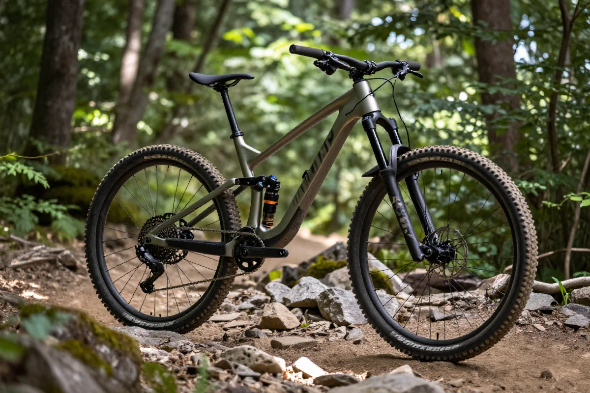 Rower górski na skalistej trasie MTB w górskiej scenerii