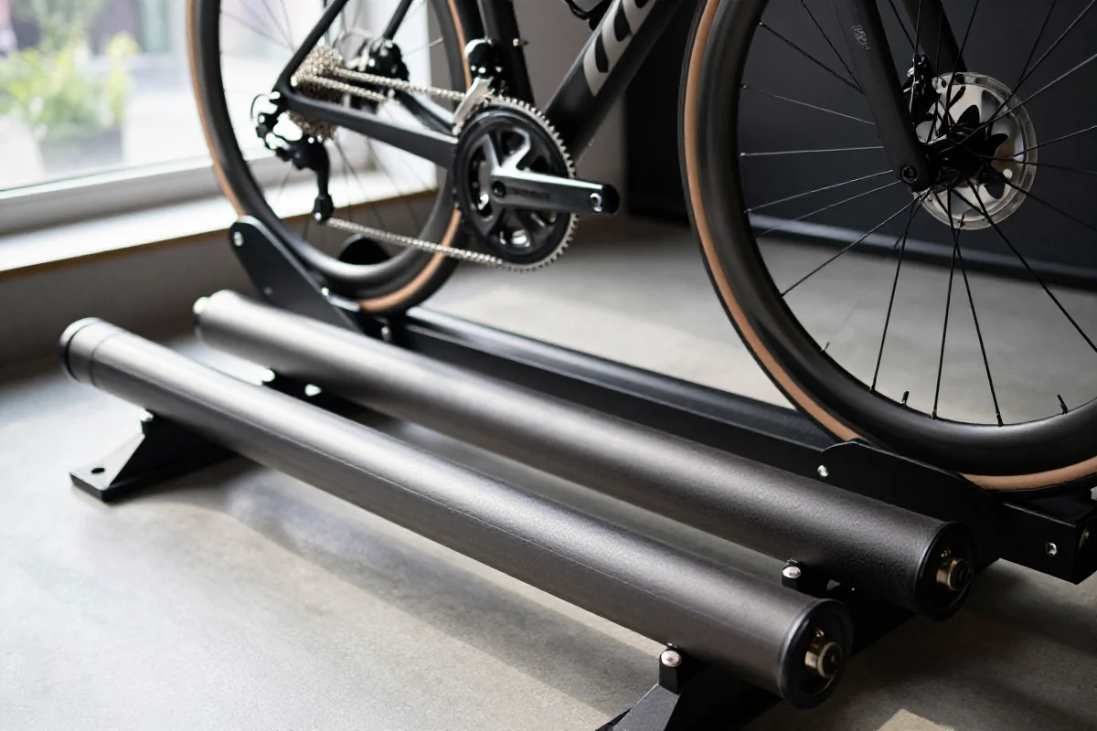 Rolki treningowe do jazdy na rowerze szosowym w pomieszczeniu.