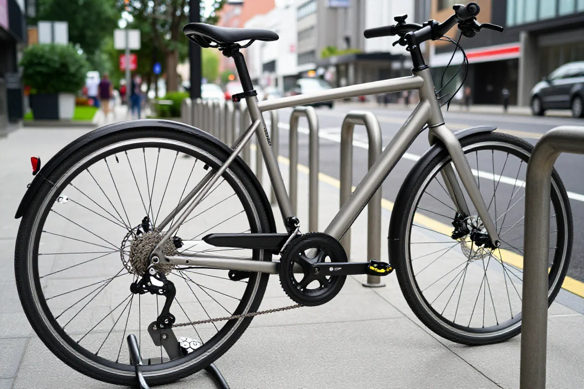 Nowoczesny rower komuterowy w mieście, idealny do dojazdów do pracy.