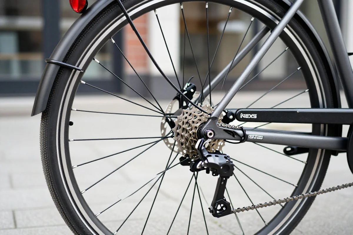 Zaawansowany rower miejski z napędem Shimano i hydraulicznymi hamulcami tarczowymi.
