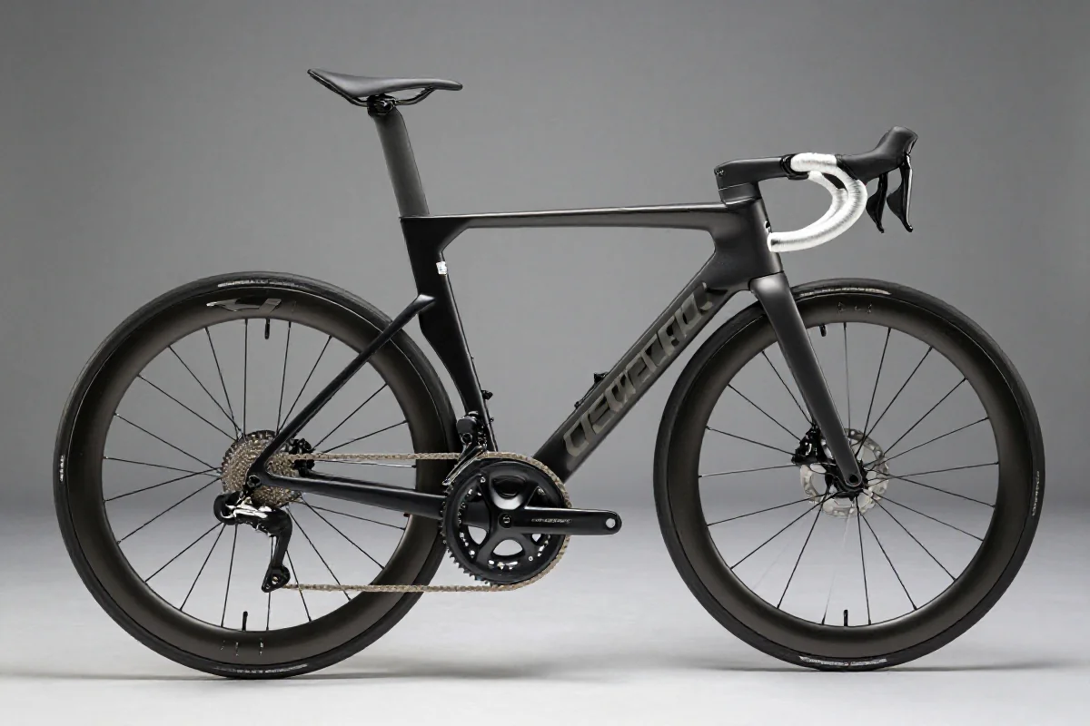 Aero rower szosowy z aerodynamicznymi profilami rurowymi i nowoczesnymi komponentami.