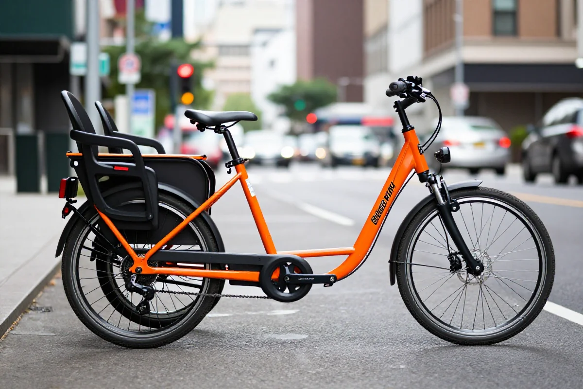 Rower cargo longtail w miejskim otoczeniu, idealny do transportu dzieci i ładunków.