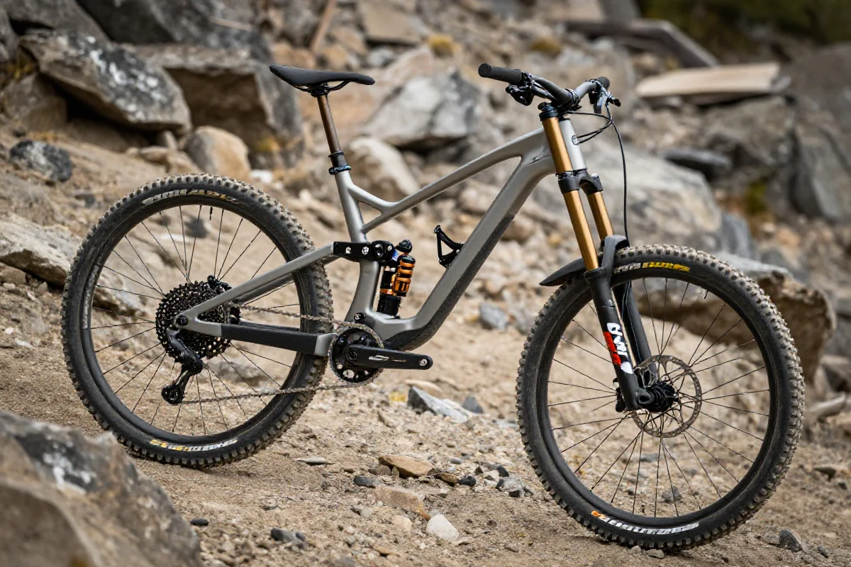 Rower downhillowy na stromej trasie, skonstruowany do ekstremalnych zjazdów.