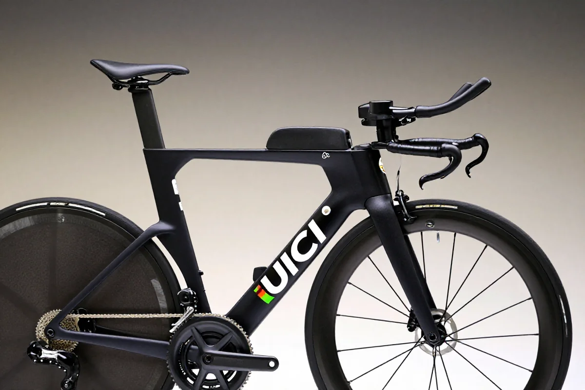 UCI-legal rower czasowy z aerodynamiczną ramą i komponentami.