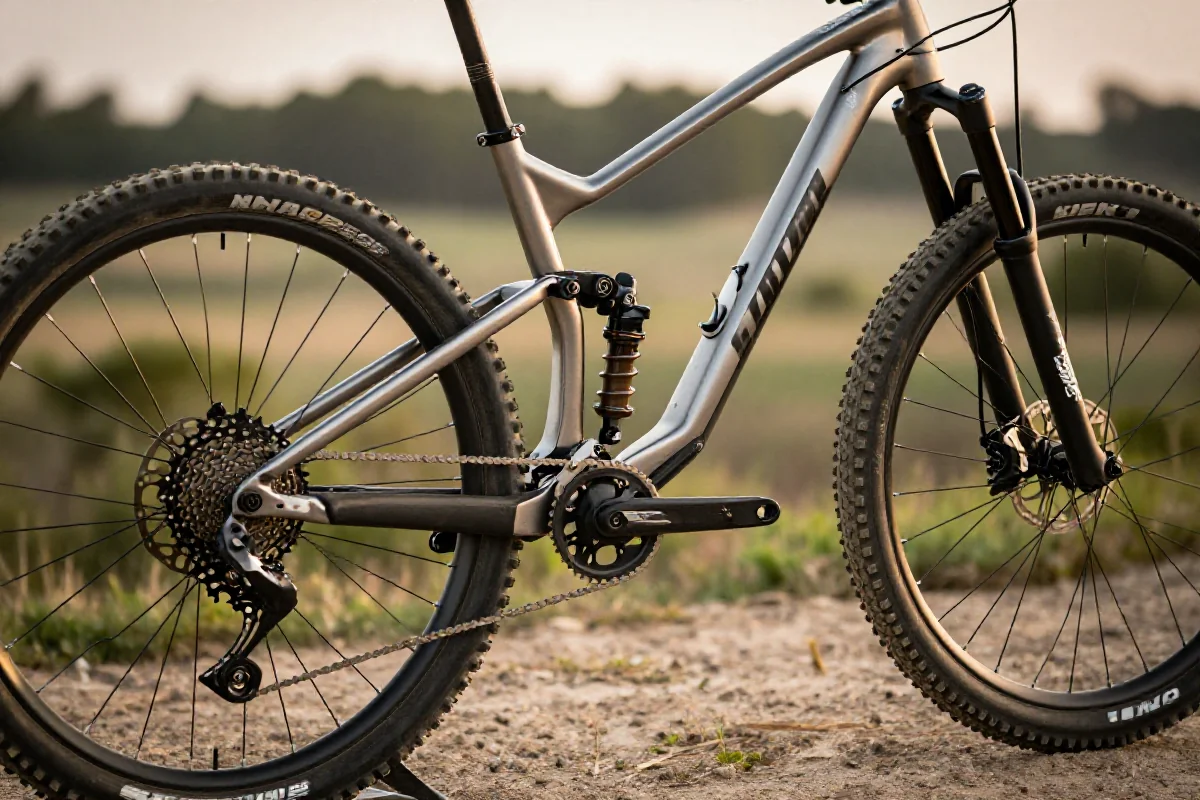 Rower górski z nowoczesnymi komponentami w naturalnym otoczeniu