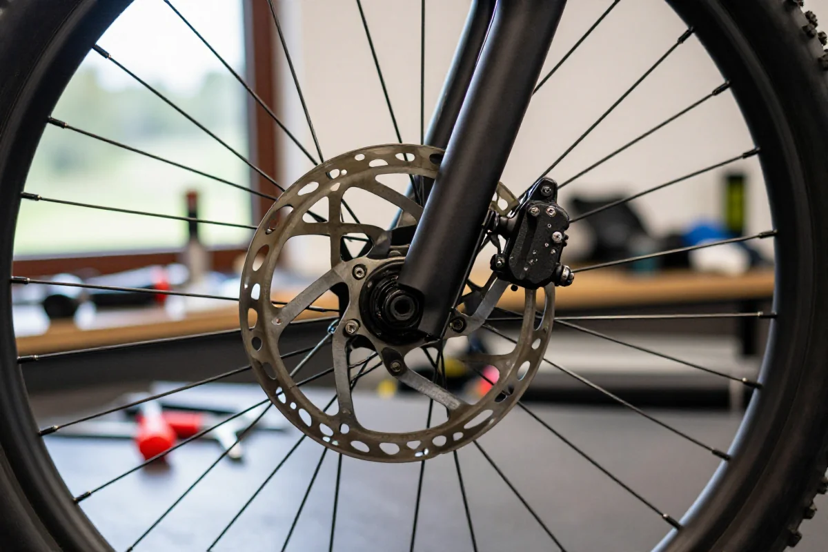 Nierównomierne hamowanie w rowerze MTB, widok na hamulce tarczowe.