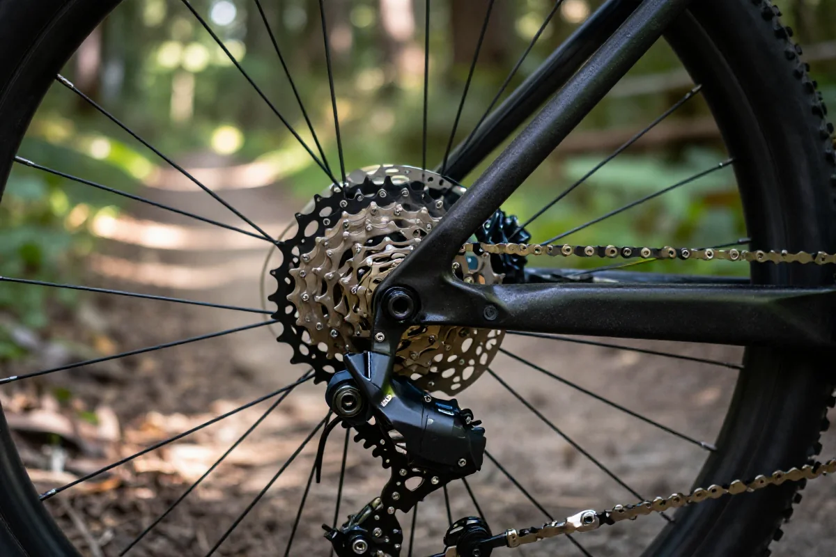 Szczegóły układu hamulcowego i przełożeń w rowerze górskim