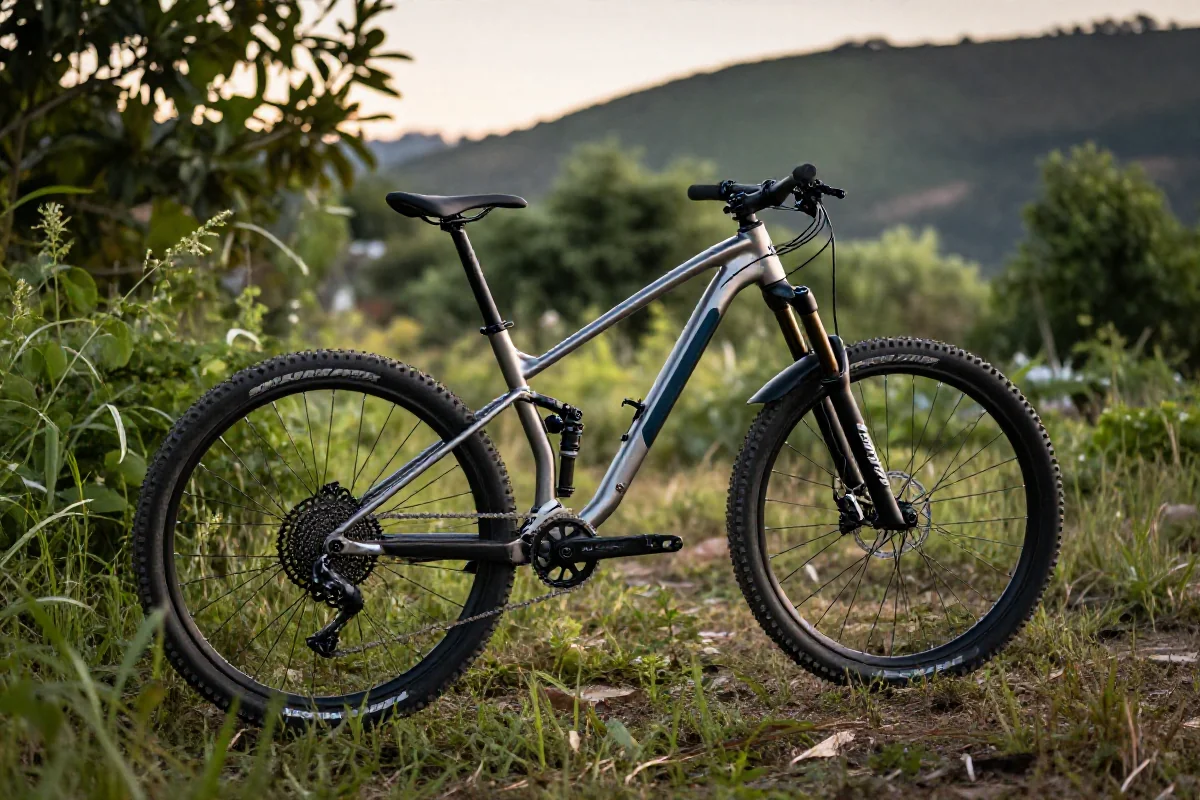 Górski rower w malowniczym otoczeniu, symbolizujący regenerację w kolarstwie.