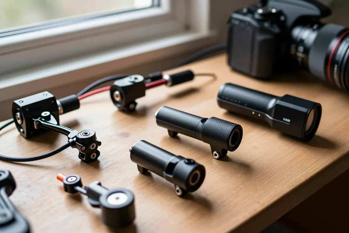 Czujniki kadencji i momentu obrotowego roweru elektrycznego na stole warsztatowym.