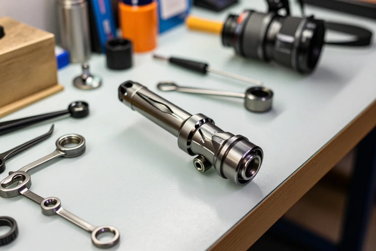 Serwis łożysk sterów rowerowych w warsztacie, narzędzia i części rowerowe.