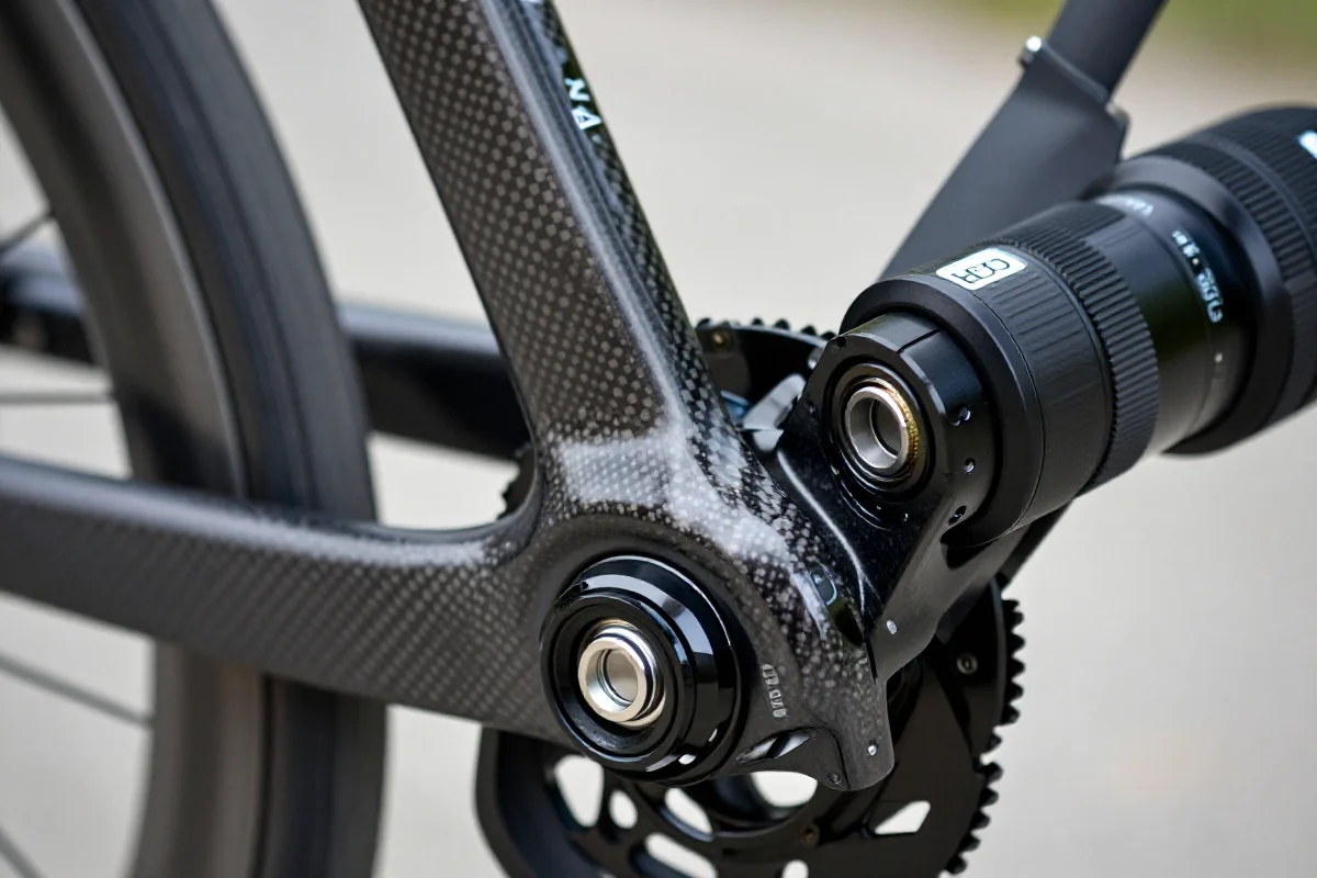 Szczegółowy widok suportu press-fit w rowerze szosowym, BB30 i PF30.