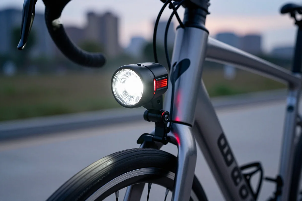 Nowoczesne oświetlenie rowerowe dla dojazdowników w miejskim otoczeniu.