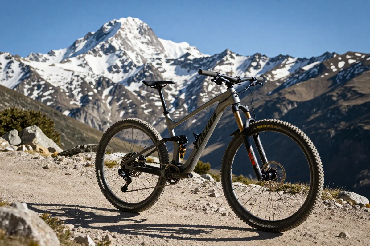 Zimowe MTB w Sierra Nevada z widokiem na górskie szczyty.