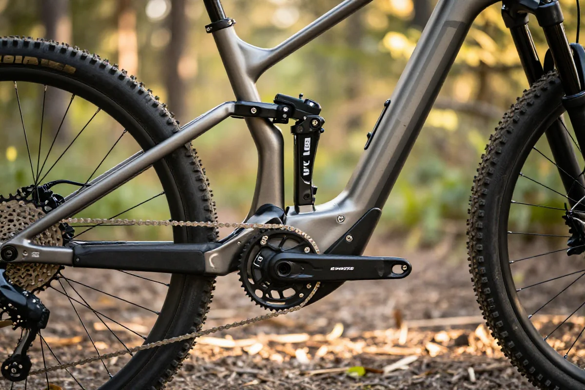 Nowoczesny e-MTB z silnikiem elektrycznym i zaawansowanymi komponentami.