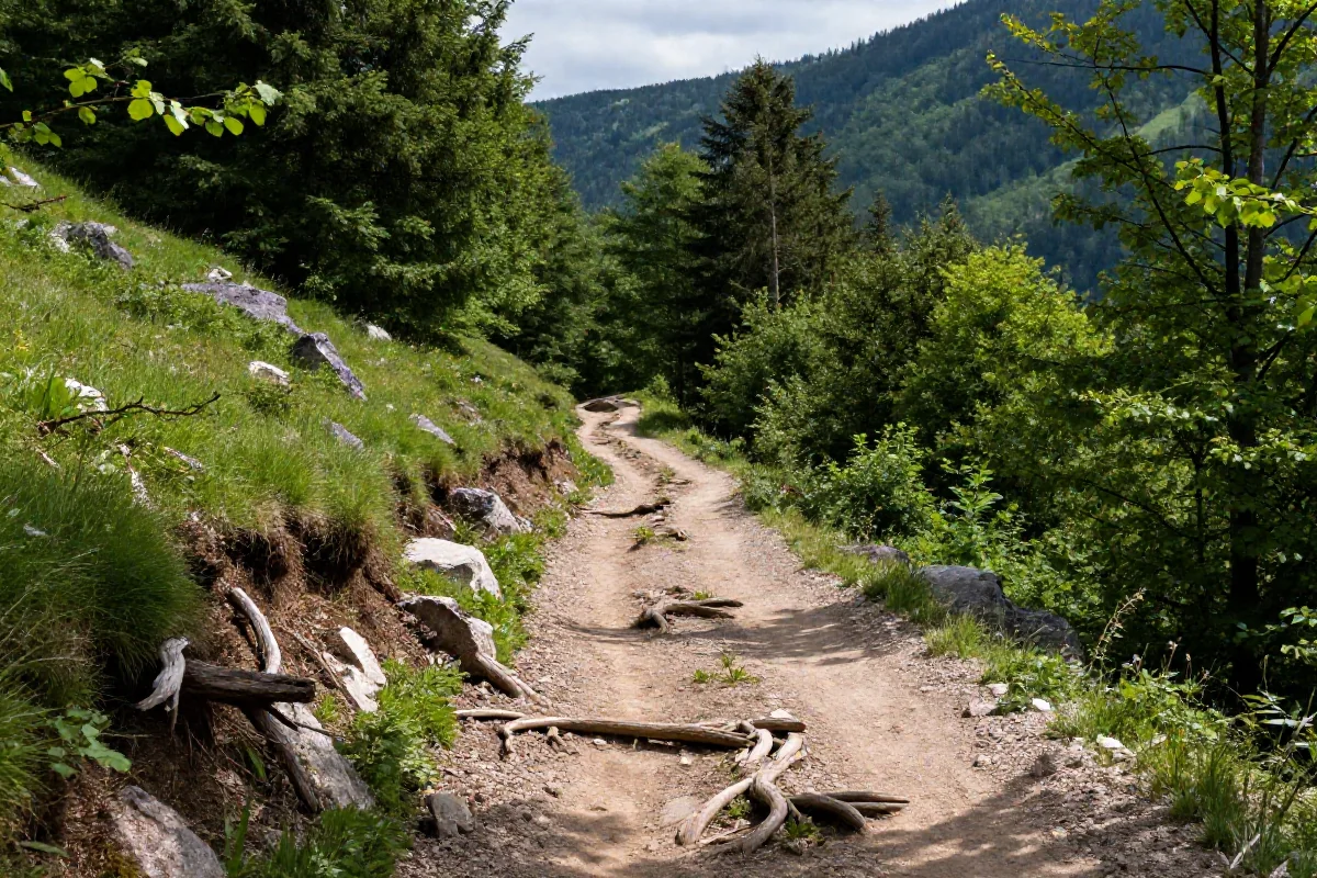 Malownicza trasa singletrack w Kotlinie Kłodzkiej, idealna do jazdy MTB.