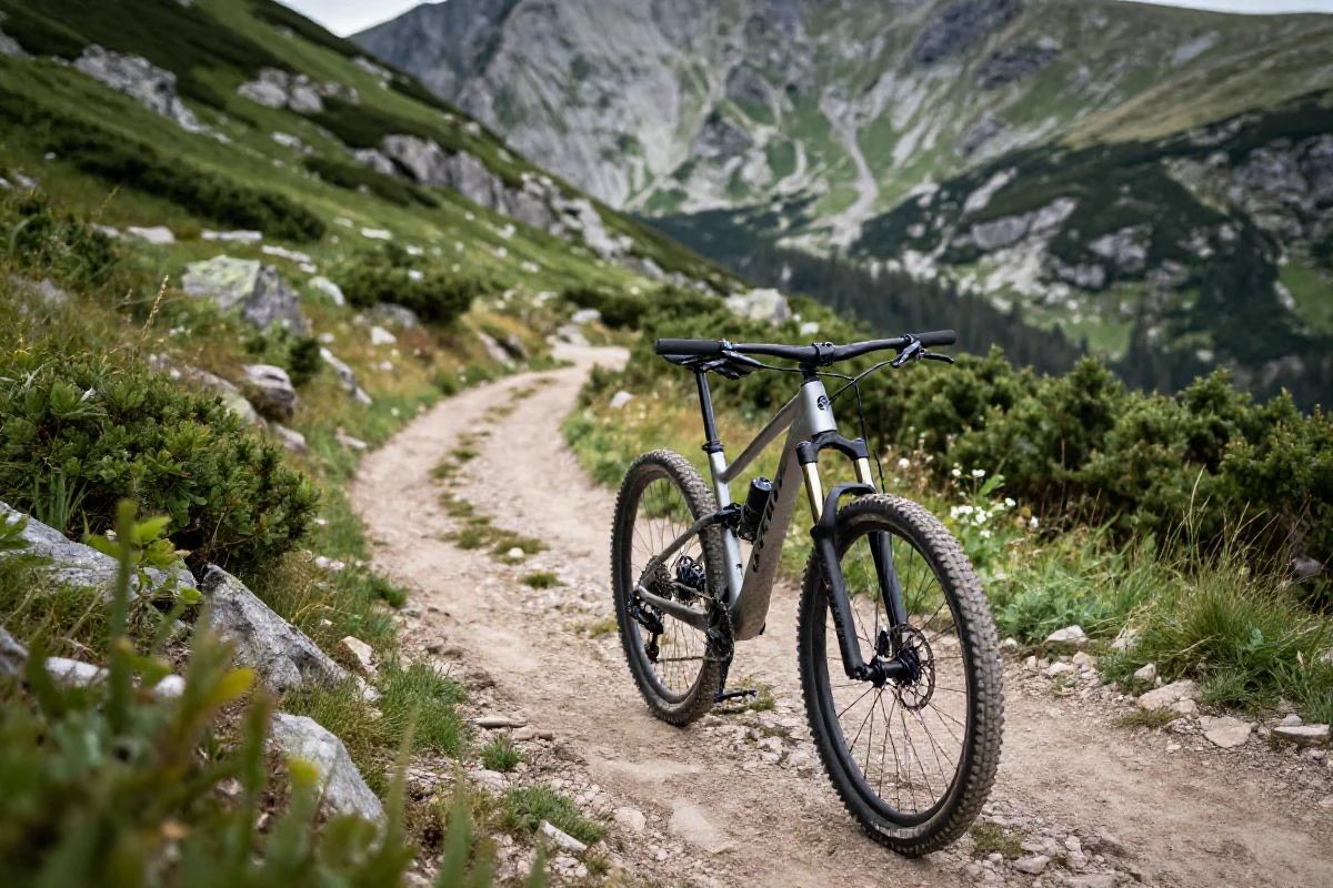 Rower górski na ścieżce singletrack w Sudetach, idealny dla entuzjastów MTB.