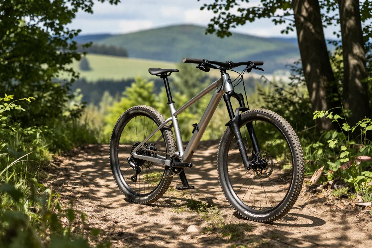 Rower górski na leśnej trasie w regionie Roztocze, doskonały do MTB.