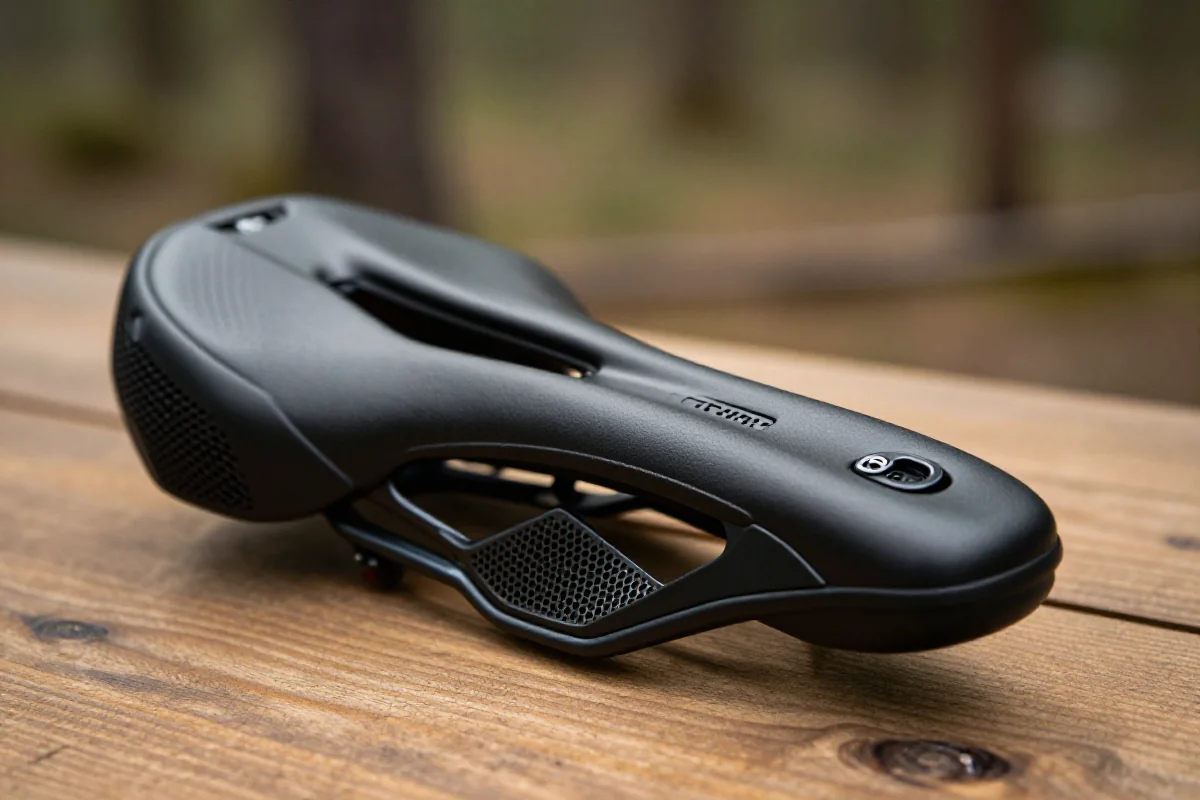 Siodełko MTB trailowe i enduro z ergonomicznymi wycięciami i wyściółką.