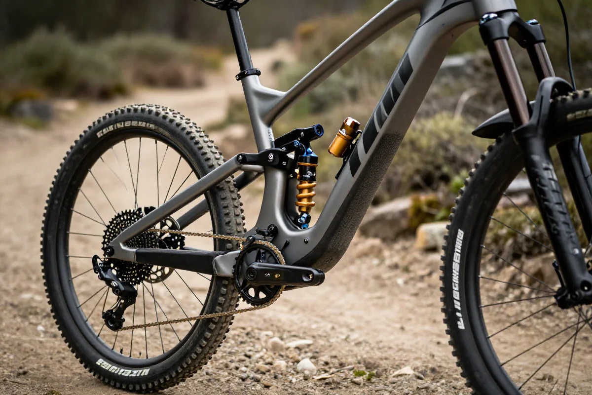 Rower górski z inteligentnym systemem zawieszenia na szlaku górskim