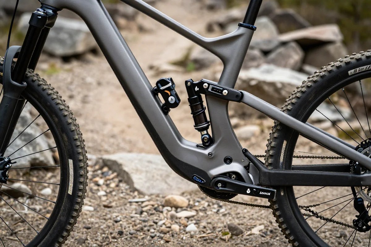 Inteligentny system zawieszenia w rowerze MTB na kamienistej trasie