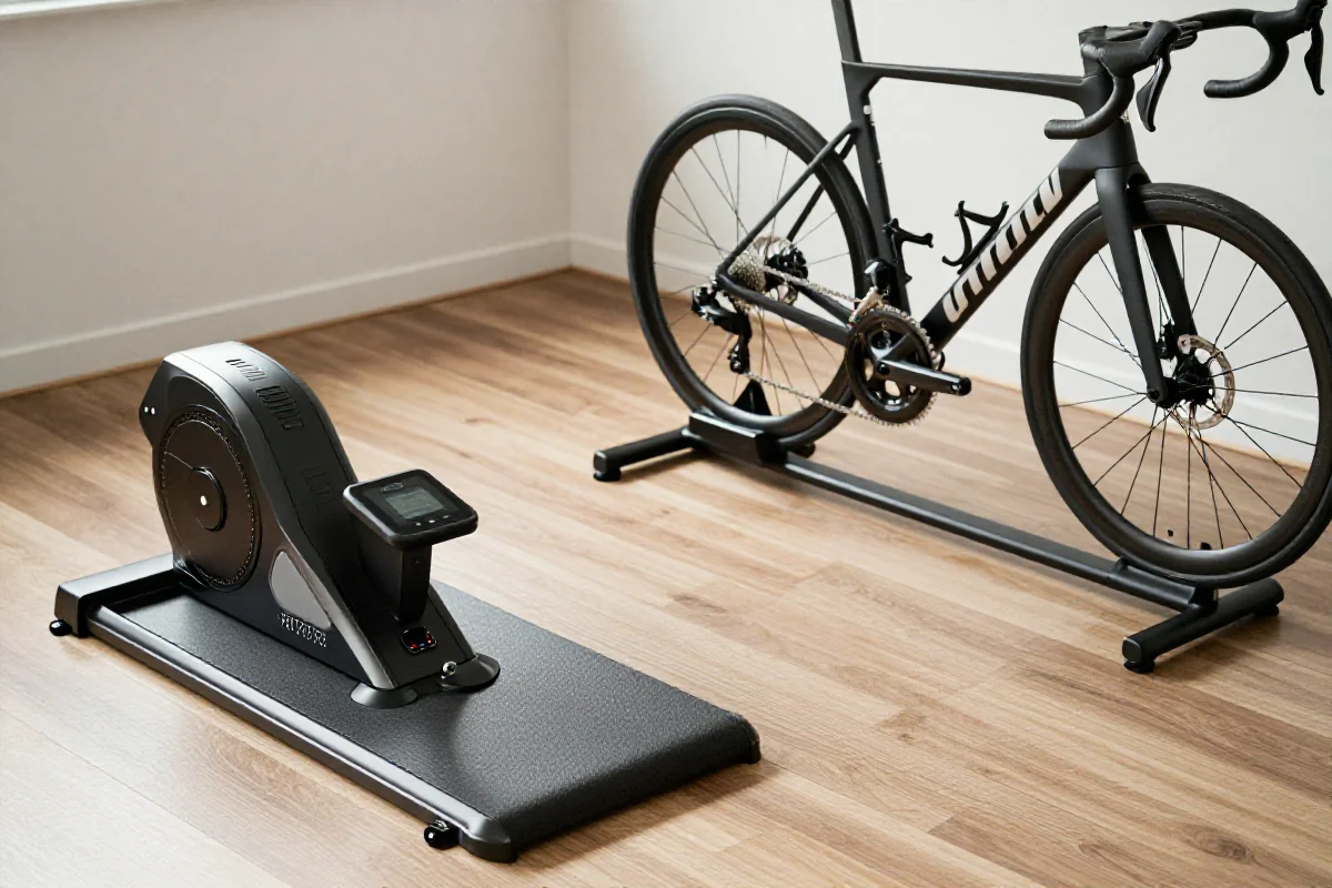 Nowoczesny trenażer i klasyczne rolki do treningu kolarskiego w domu.
