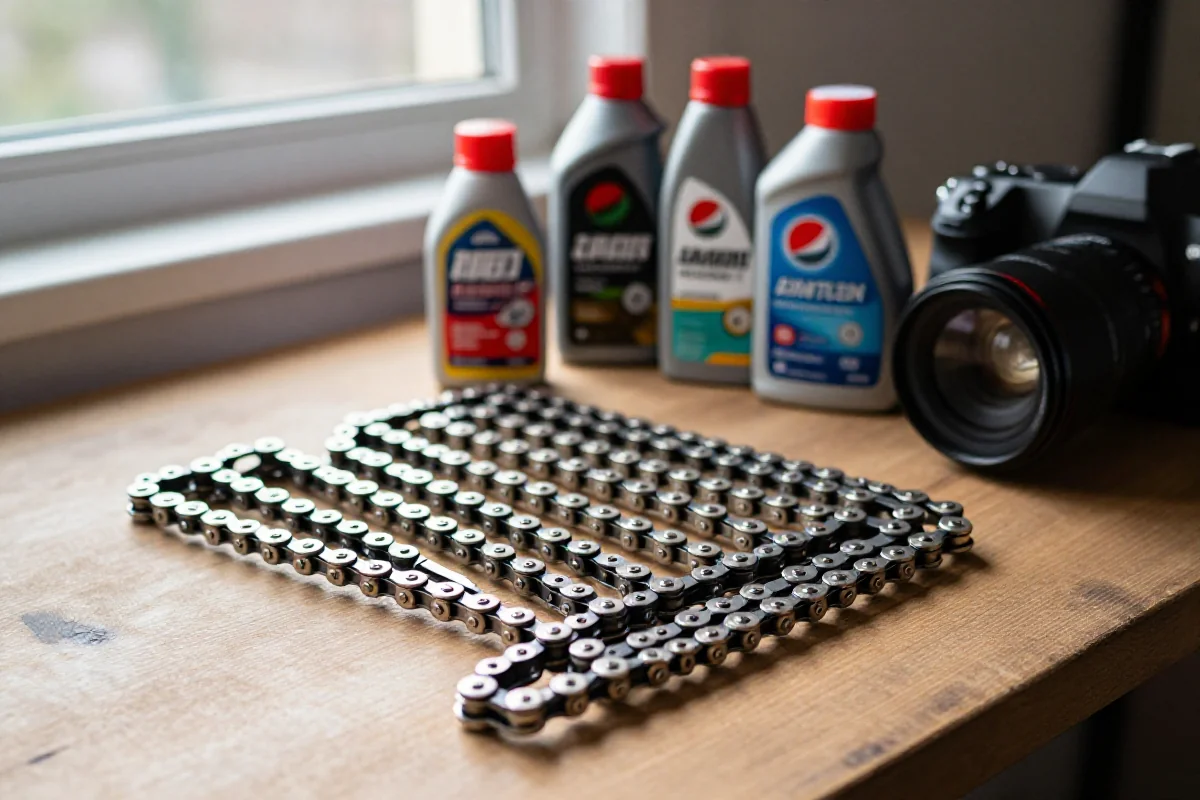 Smarowanie roweru: smary mokre i suche na stole warsztatowym.