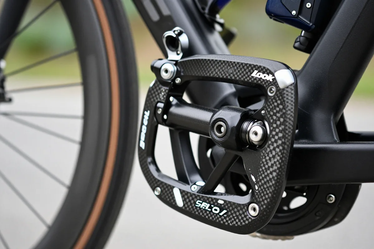 Szczegóły systemów pedałów SPD-SL i Look Keo dla rowerów szosowych.