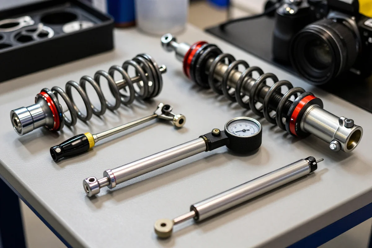 Zaawansowane narzędzia do serwisu rowerów górskich na stole warsztatowym