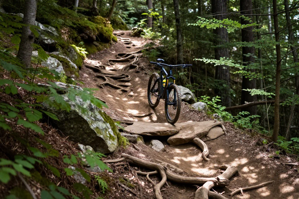 Szlak rowerowy MTB w Polsce, z dobrze zaprojektowaną trasą w lesie.