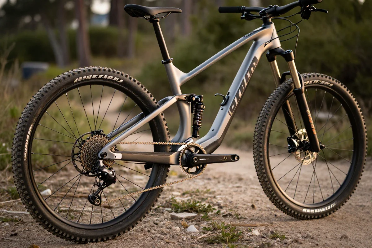 Nowoczesny rower górski w naturalnym otoczeniu, idealny dla kobiet i młodzieży.