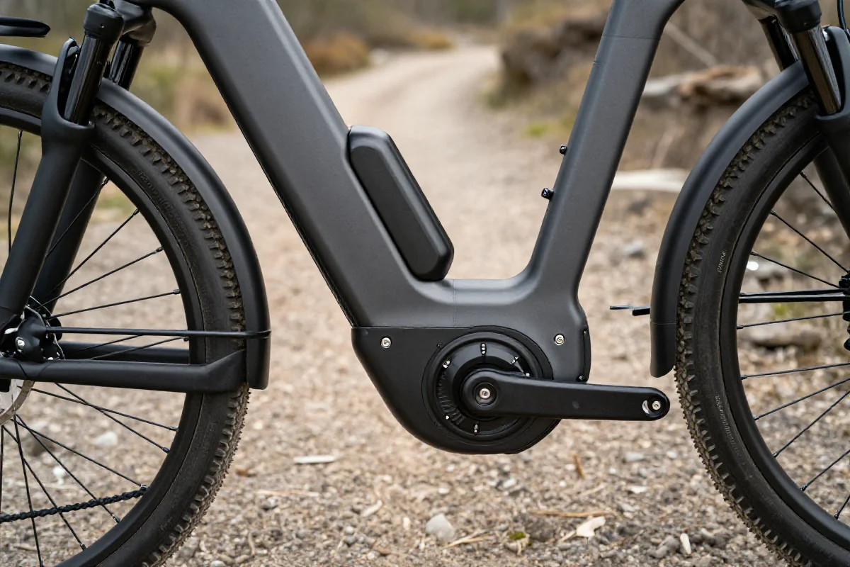 Nowoczesny rower elektryczny z akumulatorem i silnikiem na szlaku