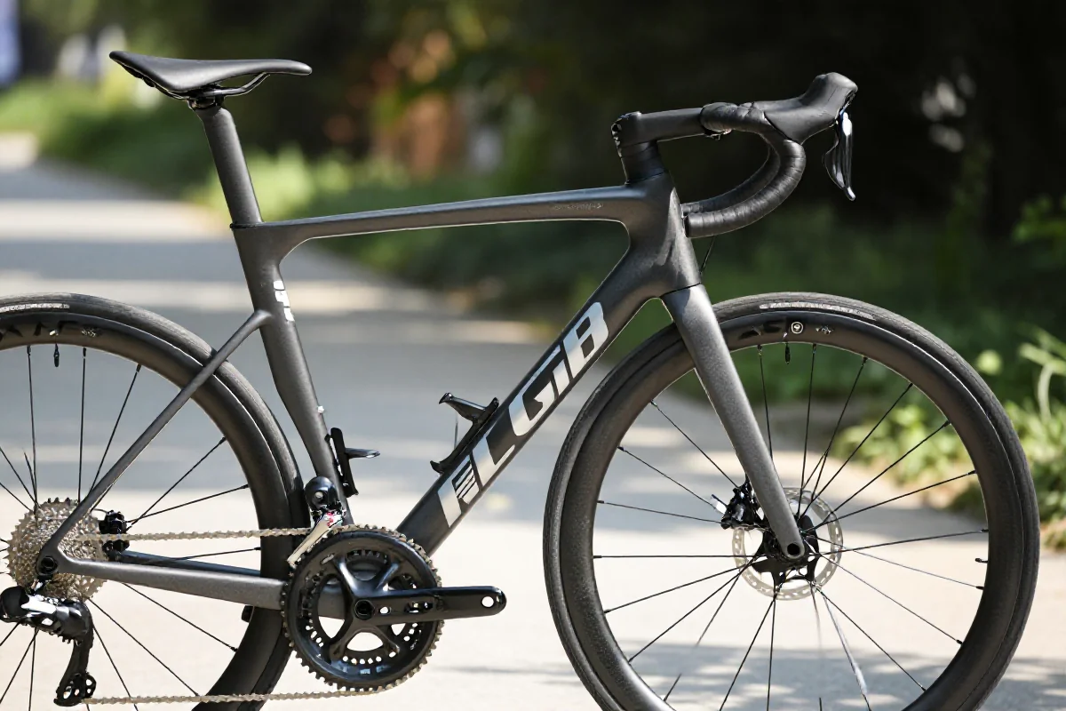 Szczegóły wysokiej jakości roweru szosowego w naturalnym otoczeniu.