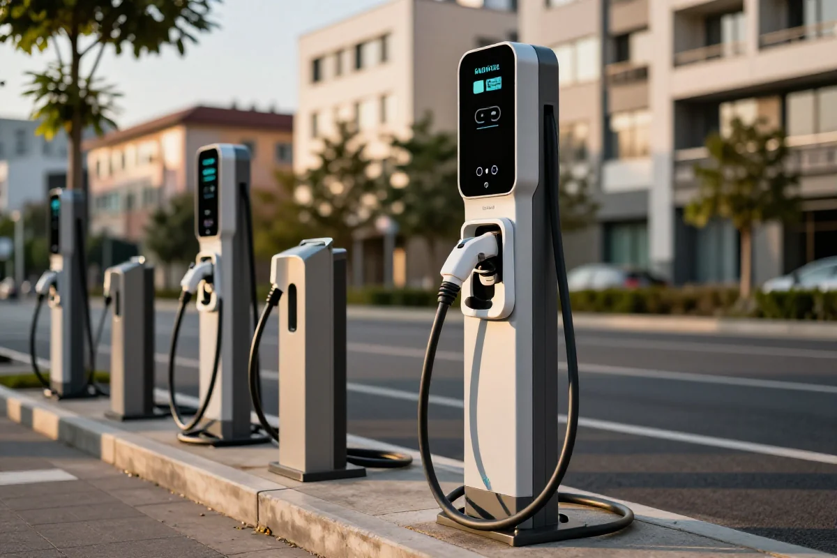 Nowoczesna stacja ładowania e-bike w miejskim otoczeniu w Polsce.