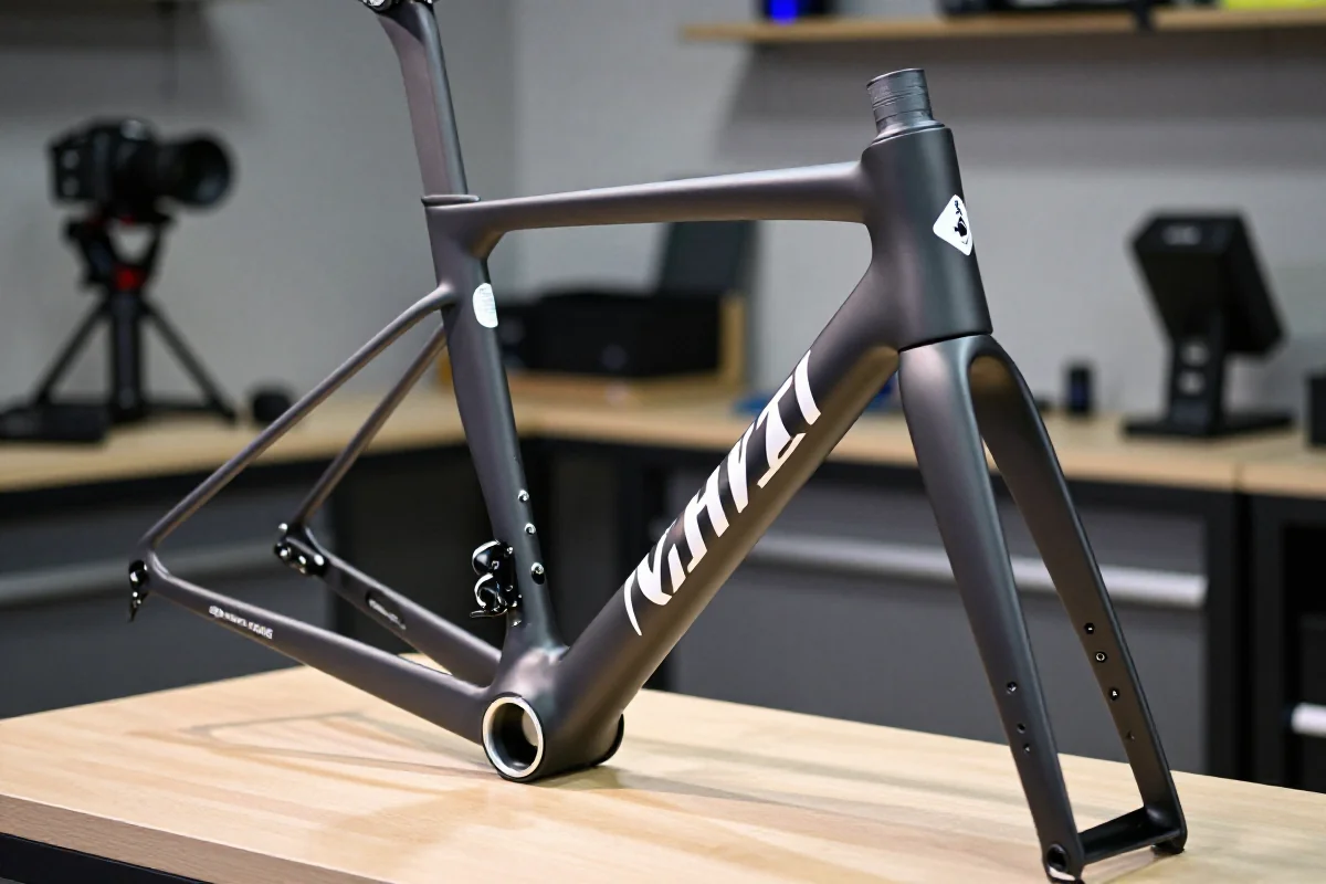 Geometria ramy roweru szosowego z pomiarami stack i reach.