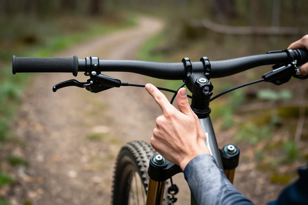 Zbliżenie na ręczny sygnał ostrzegawczy podczas jazdy na rowerze górskim.