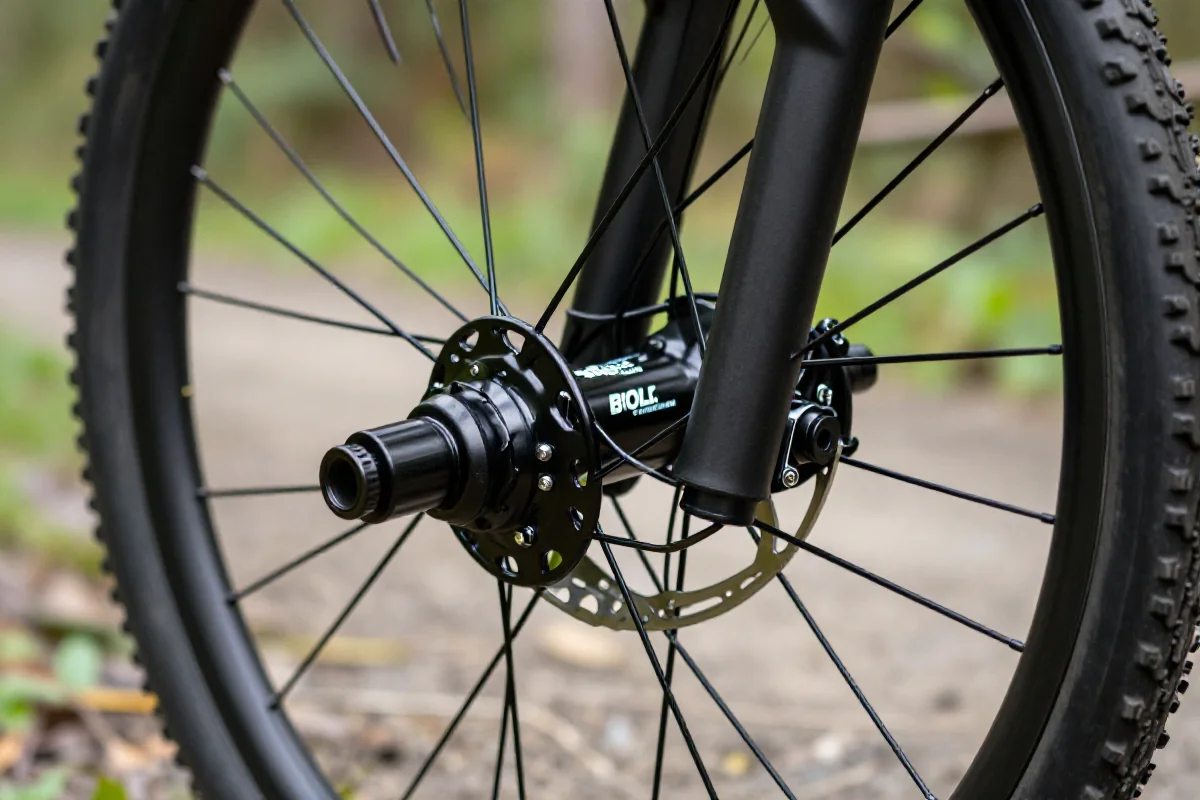 Standardy piast MTB: szczegóły piasty roweru górskiego w terenie.