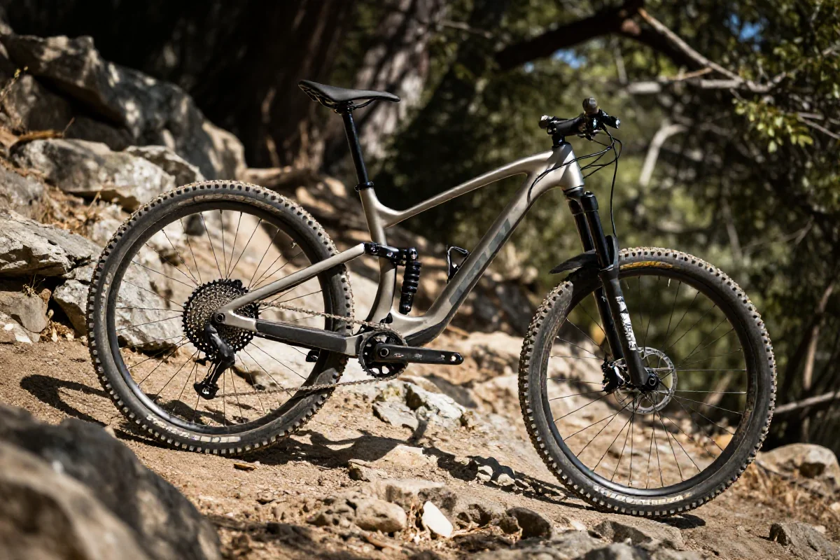 Współczesny rower górski na stromej nawierzchni, idealny do wspinania na stojąco.