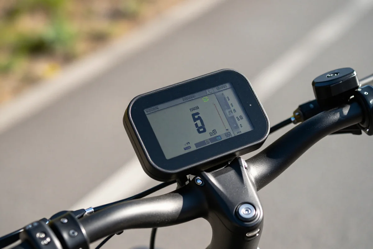 Nowoczesny dashboard roweru elektrycznego z danymi treningowymi