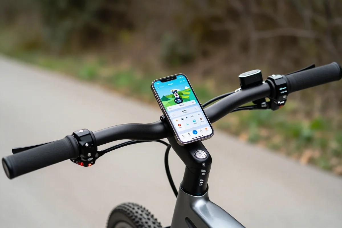 Zdalne sterowanie rowerem elektrycznym przez aplikację mobilną na smartfonie.