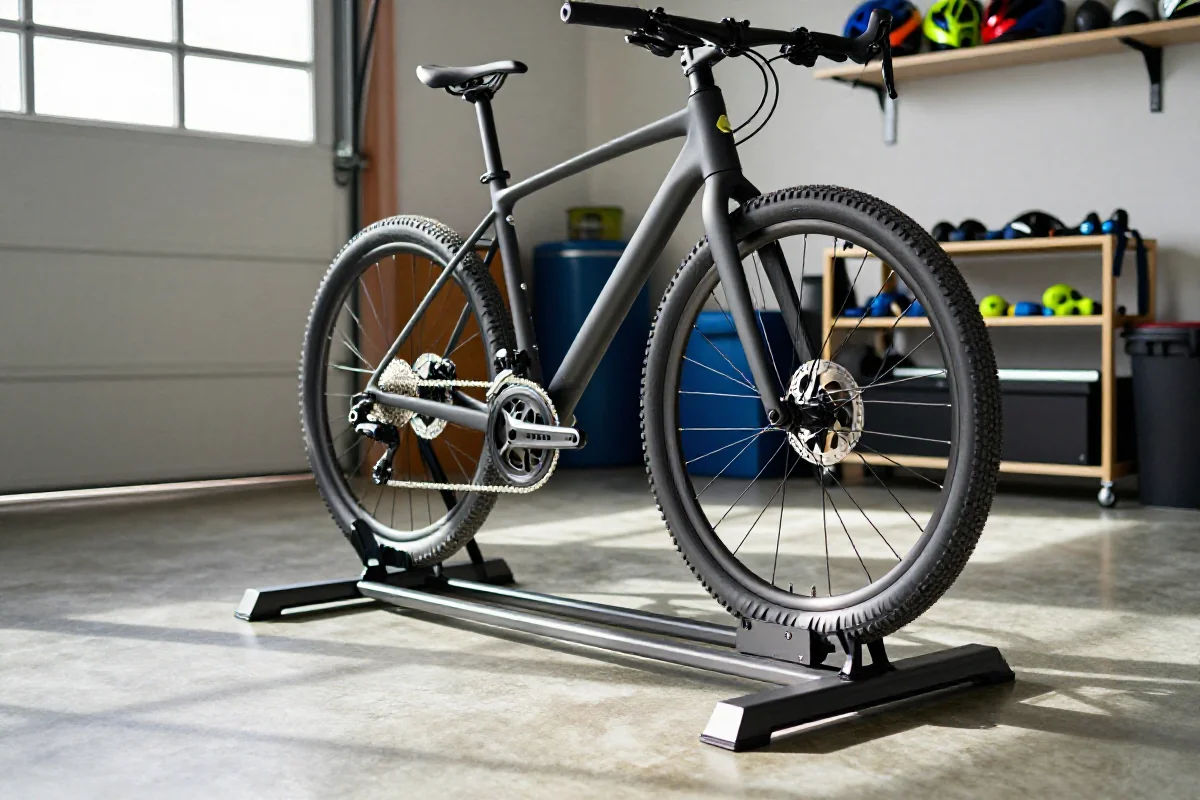 Nowoczesny stojak na rowery w garażu, idealny do przechowywania roweru.
