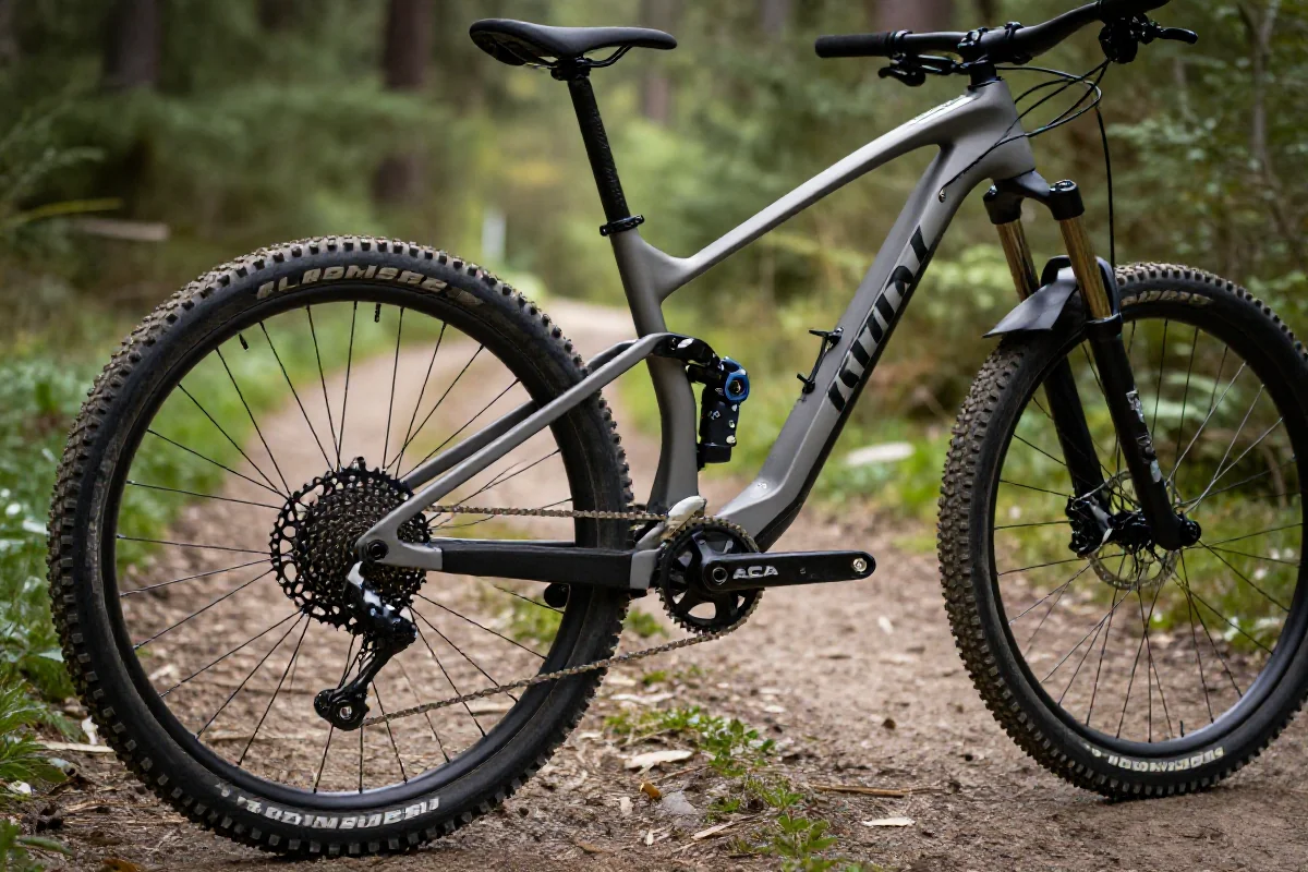 Rower górski na leśnym szlaku w Silesii, idealny do MTB.